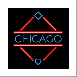 Chicago C's Neon Diamond Posters and Art